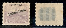 Occupazioni I Guerra Mondiale - Fiume - 1921 - 80 Cent Costituente (170 Varietà) - Spazio Tipografico Dopo Cent - Gomma  - Other & Unclassified