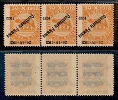 Occupazioni I Guerra Mondiale - Fiume - 1922 - 25 Cent Costituente (182b Varietà) - Striscia Di 3 Con Soprastampe Capovo - Other & Unclassified