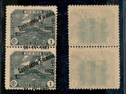 Occupazioni I Guerra Mondiale - Fiume - 1922 - 1 Lira Costituente (186Ka) - Coppia Verticale Con Data A Cavallo - Gomma  - Other & Unclassified