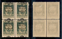 Occupazioni I Guerra Mondiale - Fiume - 1924 - 5 Cent Regno D'Italia (202i) - Quartina Con Soprastampe A Cavallo - Gomma - Other & Unclassified