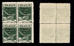 Occupazioni I Guerra Mondiale - Veglia - 1920 - 5 Cent (5)- Quartina - Piccolo Foro Di Spillo In Alto A Sinistra - Gomma - Other & Unclassified