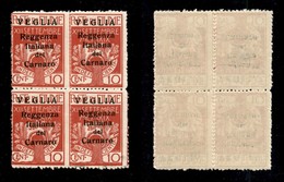 Occupazioni I Guerra Mondiale - Veglia - 1920 - 10 Cent (6) - Quartina - Gomma Integra (550) - Other & Unclassified