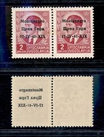 Occupazioni II Guerra Mondiale - Montenegro - 1941 - 2 Din (4+4k) - Coppia Con Decalco A Destra - Gomma Integra - Otros & Sin Clasificación