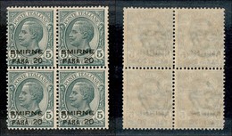 Uffici Postali All'Estero - Scutari D'Albania - 1922 - 20 Para Su 5 Cent Leoni (9) In Quartina - Gomma Integra  (400+) - Altri & Non Classificati