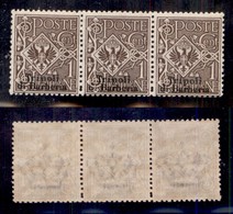 Uffici Postali All'Estero - Tripoli Di Barberia - 1909 - 1 Cent (1 - Varietà) - Striscia Di 3 Con Soprastampe In Basso - - Altri & Non Classificati