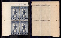 Colonie - Africa Orientale Italiana - 1938 - 5 Lire (18) - Quartina Angolare - Coppia Superiore Con Traccia Di Linguella - Autres & Non Classés