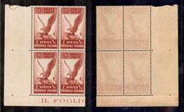Colonie - Africa Orientale Italiana - 1938 - 10 Lire (19) - Quartina Angolare - Coppia Superiore Con Traccia Di Linguell - Otros & Sin Clasificación