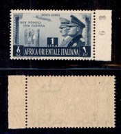 Colonie - Africa Orientale Italiana - 1941 - 1 Lira Fratellanza D'armi (20 - Aerea) - Bordo Foglio - Gomma Integra (800) - Autres & Non Classés