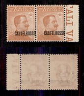 Colonie - Castelrosso - 1922 - 20 Cent (4dab) Coppia Bordo Foglio Con Soprastampa Spostata(obliqua) - Gomma Integra - No - Autres & Non Classés