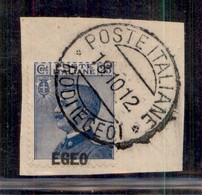 Colonie - Egeo - 1912 - 25 Cent (1d/da) Usato Su Frammento - Soprastampa In Basso - Other & Unclassified