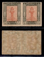 Colonie - Libia - 1921 - 10 Cent Pittorica (24m) - Coppia Non Dentellata In Verticale - Gomma Integra (240) - Other & Unclassified