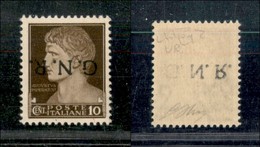 RSI - G.N.R. Verona - 1944 - GNR Verona - 10 Cent (471a Varietà L) Con Soprastampa Capovolta + Decalco N.R. - Gomma Inte - Altri & Non Classificati