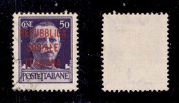 RSI - G.N.R. Verona - 1944 - Verona - Soprastampa Carminio Lillacea - 50 Cent (493i) Usato - Cert. AG (900) - Autres & Non Classés