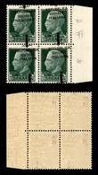 RSI - 1944 - Firenze - 25 Cent (491h) - Quartina Bordo Foglio (pos. 29/40) Con Soprastampe Oblique - Gomma Integra - Other & Unclassified