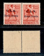 C.L.N. - Aosta - 1944 - 75 Cent (3 Varietà + 3) - Coppia Orizzontale Con Soprastampe Disallineate E Con Soprastampa Spos - Altri & Non Classificati