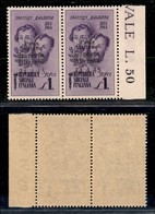 C.L.N. - Imperia - 1945 - I Lira Bandiera (14b + 14d) - Coppia Bordo Foglio Senza Trattino Dopo 24 + Senza Trattini Dopo - Andere & Zonder Classificatie