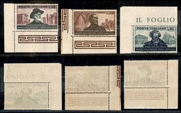 Repubblica - Posta Ordinaria - 1951 - Verdi (677/679) - Serie Angolare Completa - Gomma Integra - Decalco Delle Diciture - Altri & Non Classificati