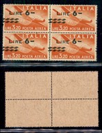 Repubblica - Posta Aerea - 1947 - 6 Lire Su 3,20 (135g Varietà - Aerea) - Quartina Con Soprastampe Spostate In Alto A Si - Autres & Non Classés