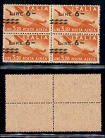 Repubblica - Posta Aerea - 1947 - 6 Lire Su 3,20 (135g Varietà - Aerea) - Quartina Con Soprastampe Spostate In Alto A Si - Sonstige & Ohne Zuordnung