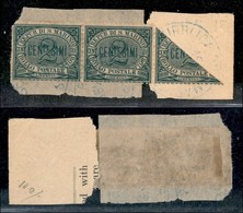 San Marino - Posta Ordinaria - 1877 - 2 Cent (1) - Striscia Di Tre Con Pezzo Di Destra Frazionato A Metà - Usata Su Fram - Other & Unclassified