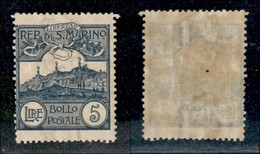 San Marino - Posta Ordinaria - 1903 - 5 Lire Veduta (45) - Gomma Originale - Dentellatura Carente A Sinistra (400) - Other & Unclassified