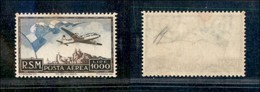 San Marino - Posta Aerea - 1951 - Posta Aerea - 1000 Lire Bandiera E Aereo (99) - Gomma Integra - Leggero Ingiallimento  - Otros & Sin Clasificación