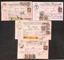 AUSTRIA - 1891/1892 - Quattro Bolletini Per Pacchi Da 5 Kreuzer Con Affrancature Aggiuntive Da Vienna Per L'Italia - Andere & Zonder Classificatie