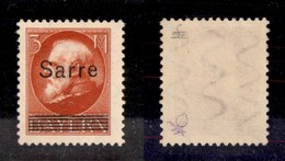 GERMANIA - Sarre – 1920 – 3 Marchi Rosso (29) – Gomma Integra (320) - Other & Unclassified