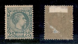 MONACO - 1885 - 25 Cent Carlo III (6) - Nuovo Con Gomma - Assottigliato (750) - Other & Unclassified