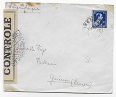 BELGIQUE - 1945 - ENVELOPPE De IZEGEM => GUERET (CREUSE) Vec CENSURE L.L.Y - Guerra '40-'45 (Storia Postale)