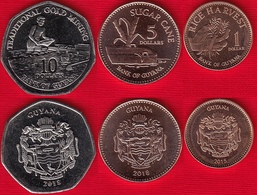 Guyana Set Of 3 Coins: 1 - 10 Dollars 2015-2018 UNC - Guyana