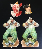 Beau Lot Chromo Decoupis Clown Tête Fou Pierrot Masqué - Paasmotief