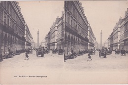 75 - PARIS - RUE DE CASTIGLIONE  - CARTE STEREO - VUE STEREOSCOPIQUE AVEC PUB CHOCOLAT LOUIT AU VERSO - - Cartes Stéréoscopiques