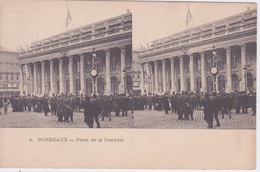 33 - BORDEAUX - LA PLACE DE LA COMEDIE  - VUE STEREOSCOPIQUE AVEC PUB CHOCOLAT LOUIT AU VERSO - - Cartes Stéréoscopiques