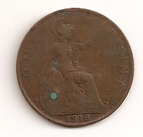 GREAT BRITAIN GRANDE BRETAGNE ENGLAND INGLATERRA PENNY 1918 180 - D. 1 Penny