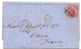 GB Victoria Surface Printed 1860 SG #92 - Imperf At Right - To FRANCE From LANELLY S.WALES - Cartas & Documentos