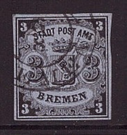 Bremen 1 Y IV Gestempelt Gestreiftes Papier Bogenlinie über Krone Abart (21879) - Brême