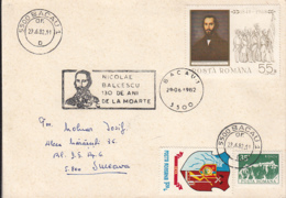 NICOLAE BALCESCU, 1848 REVOLUTION, SPECIAL POSTMARK AND STAMP ON COVER, 1982, ROMANIA - Cartas & Documentos