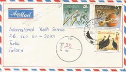Zimbabwe 1992 Marelrunu Guineafowl Posttery Axe Underfranked Taxed Cover - Zimbabwe (1980-...)