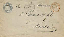 1873- Enveloppe E P 30 C De Genève + P D Pour Nantes  Entrée SUISSE.PONTARL. A BESANCON A  Rouge - Entry Postmarks