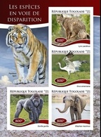 Togo 2019, Animals In Danger, Tiger, Gorilla, Elephant, 4val In BF IMPERFORATED - Gorilas