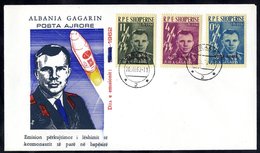 SPACE Albania 1962 Yuri Gagarin Set Of Three With Red Overprints Together On A Illustrated Commemorative Cover, SG.691/3 - Otros & Sin Clasificación