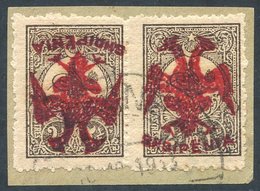 1913 2½pi Horizontal Pair Overprinted In Red Instead Of Black With One INVERTED, Tied To A Small Piece By Fine Double Ri - Autres & Non Classés