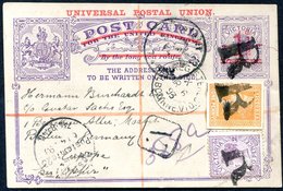 1893 March 6, 1d Red On 2d Violet UPU Postal Stationery Card (H & G 12) Endorsed 'per Ophis' And Sent Registered To Germ - Sonstige & Ohne Zuordnung