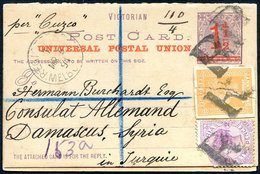 1894 1½d On 1d Violet Unsevered UPU Postal Stationery Reply Card (H & G 13) Endorsed 'Per Cuzlo' And Sent Registered To  - Otros & Sin Clasificación