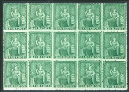 1861-70 No Wmk. Rough Perf. 14 To 16 (½d) Blue Green Block Of Fifteen (3 X 5) With Guide Mark At Foot, Unused With Large - Sonstige & Ohne Zuordnung