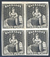 1873 Plate Proof 3d In Black Block Of Four With Narrow Sheet Margins At Top. - Otros & Sin Clasificación