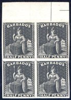 1874-75 Plate Proof ½d In Black On Wove Paper, Top Marginal Block Of Four. - Other & Unclassified