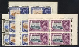 1935 Silver Jubilee 2d, 3d & 6d Top Right Corner Blocks Of Six (3d) Or Four Showing Lightning Conductor, Flaw, Plus Addi - Other & Unclassified