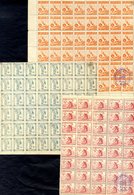 Japanese Occupation 1943 Independence Day Rouletted Issue 1c Orange & 3c Light Blue Part Sheets, Blocks Of 48, SG.J85/6, - Otros & Sin Clasificación